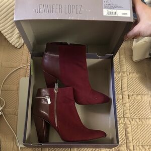 Jennifer Lopez Wine Red Ankle Booties